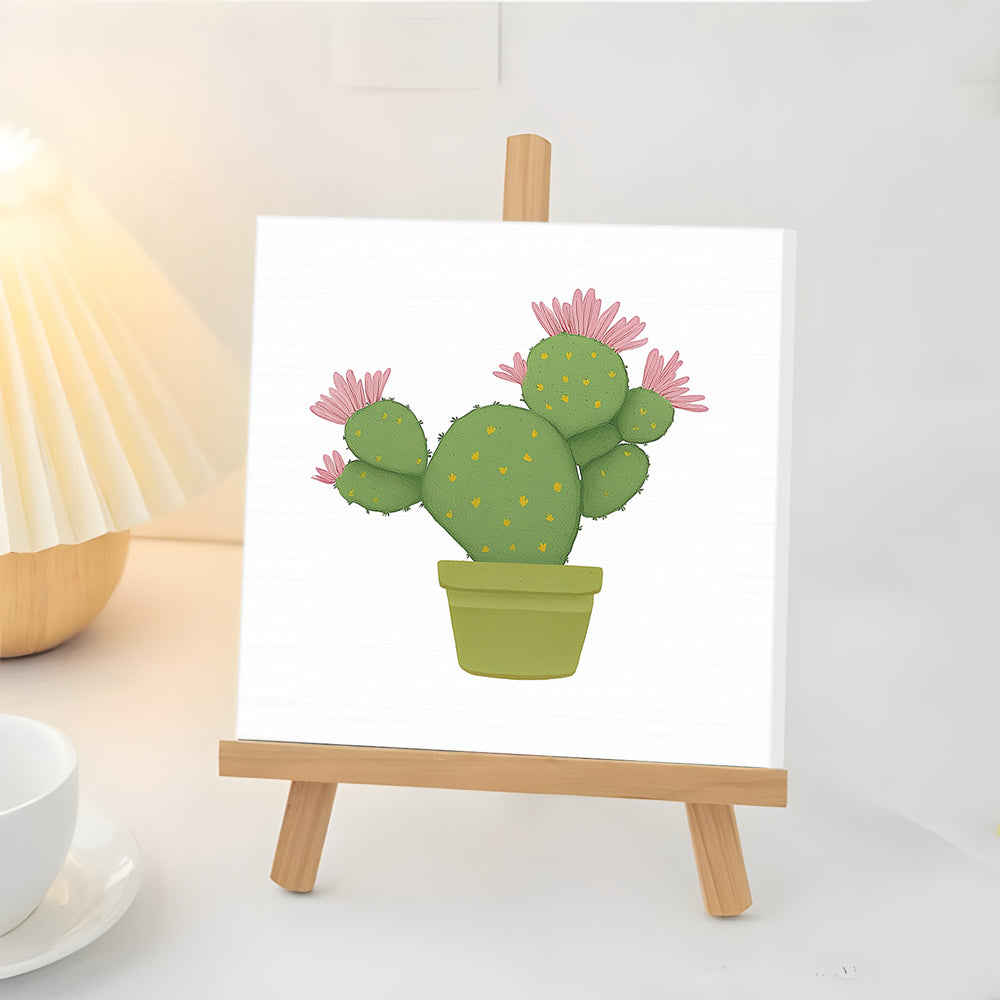 Cactus aux Fleurs Roses Mini Peinture par Numéros