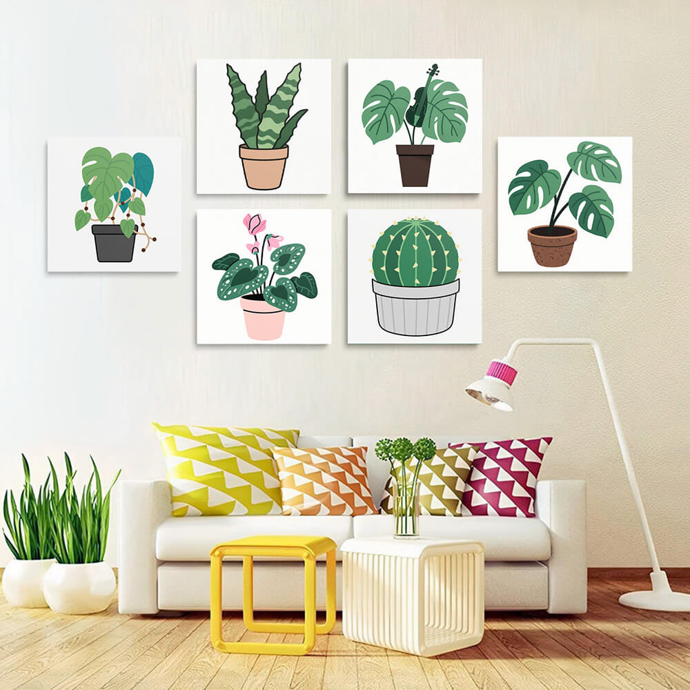 Cactus et Plantes Vertes en Pot 6 Mini Peintures par Numéros