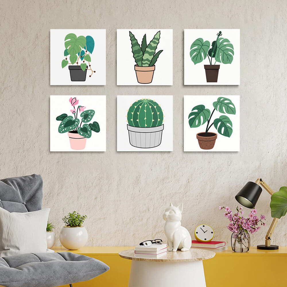 Cactus et Plantes Vertes en Pot 6 Mini Peintures par Numéros