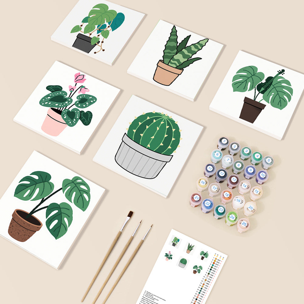Cactus et Plantes Vertes en Pot 6 Mini Peintures par Numéros