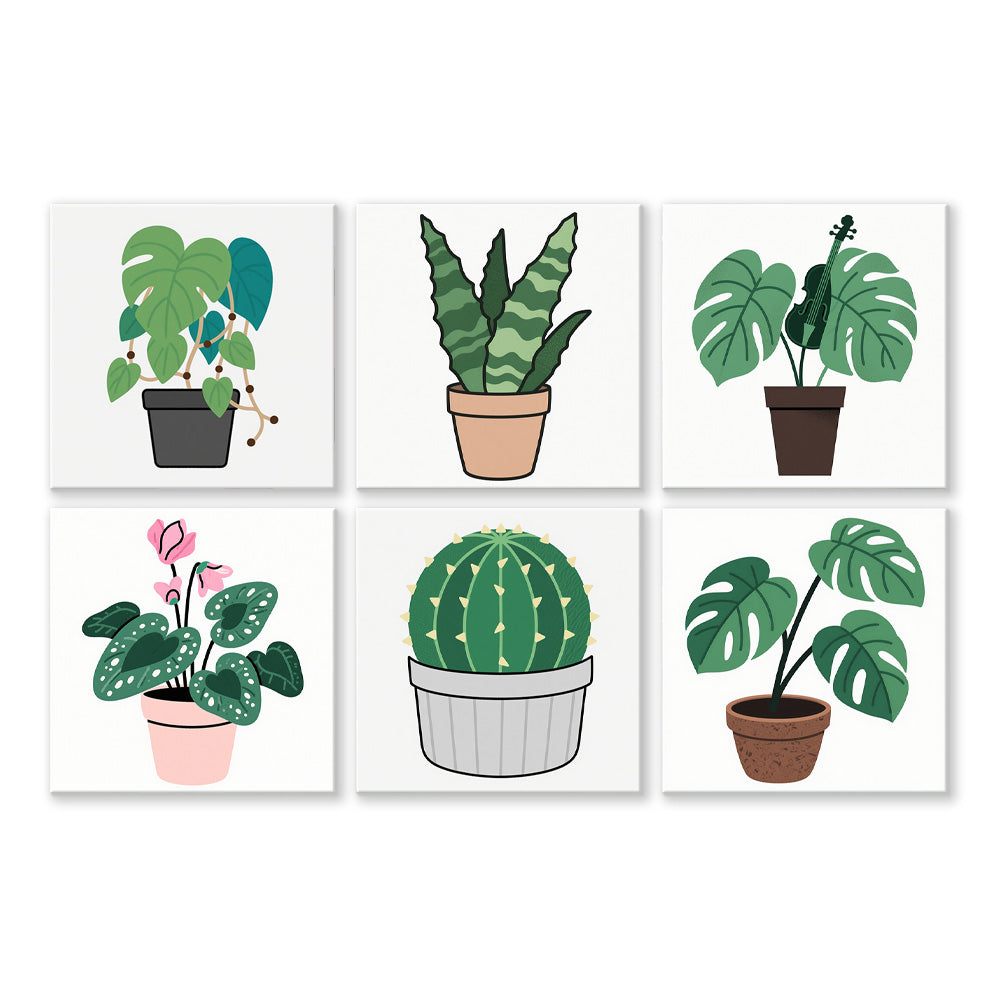 Cactus et Plantes Vertes en Pot 6 Mini Peintures par Numéros