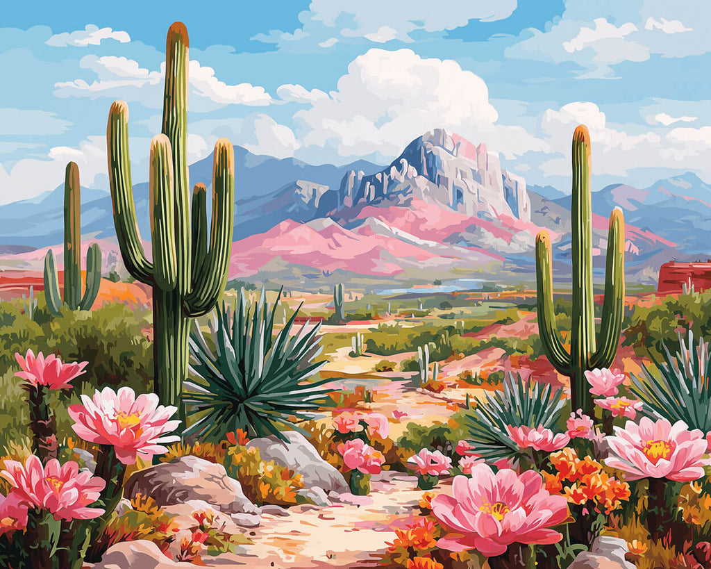 Cactus Fleurissant au Pied de la Montagne Peinture par Numéros