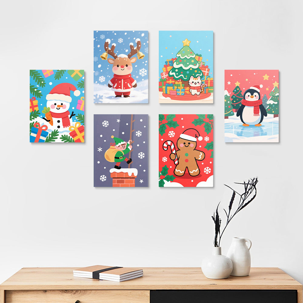 Cadeaux de Noël et Flocons de Neige 6 Mini Peintures par Numéros