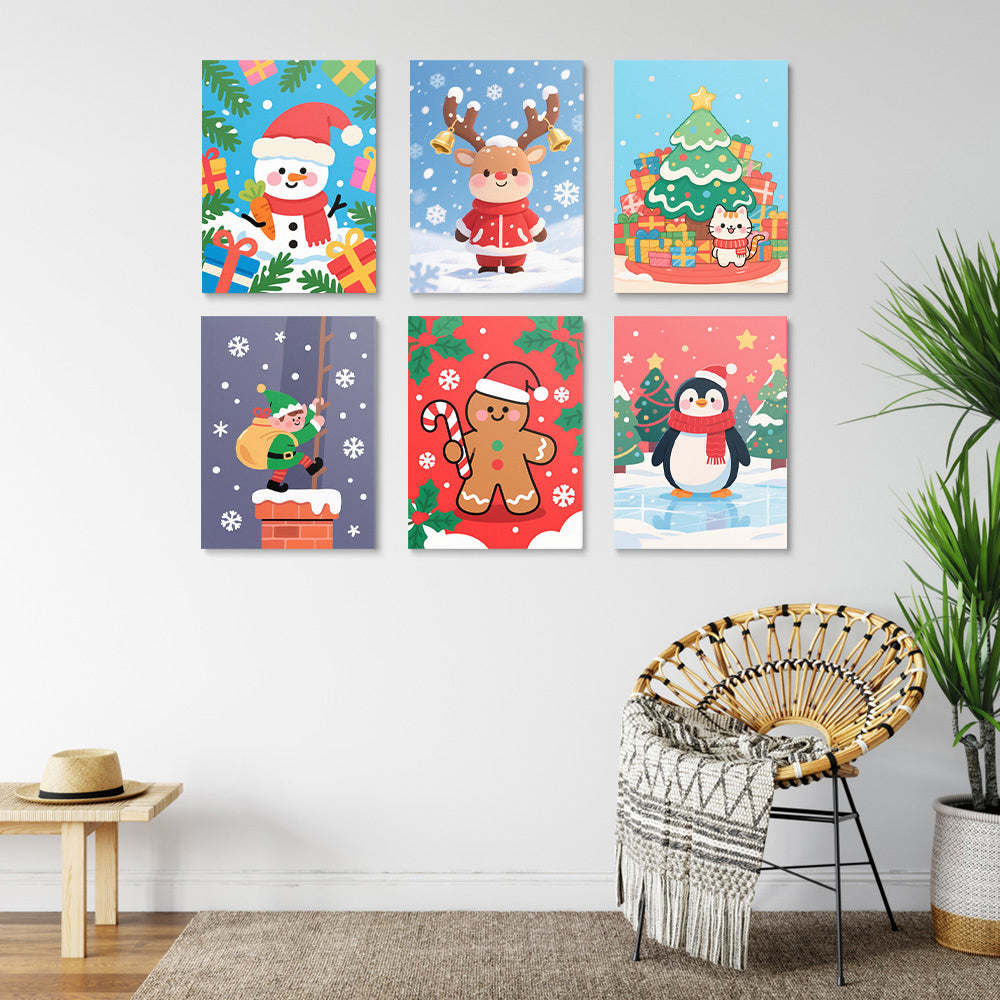 Cadeaux de Noël et Flocons de Neige 6 Mini Peintures par Numéros