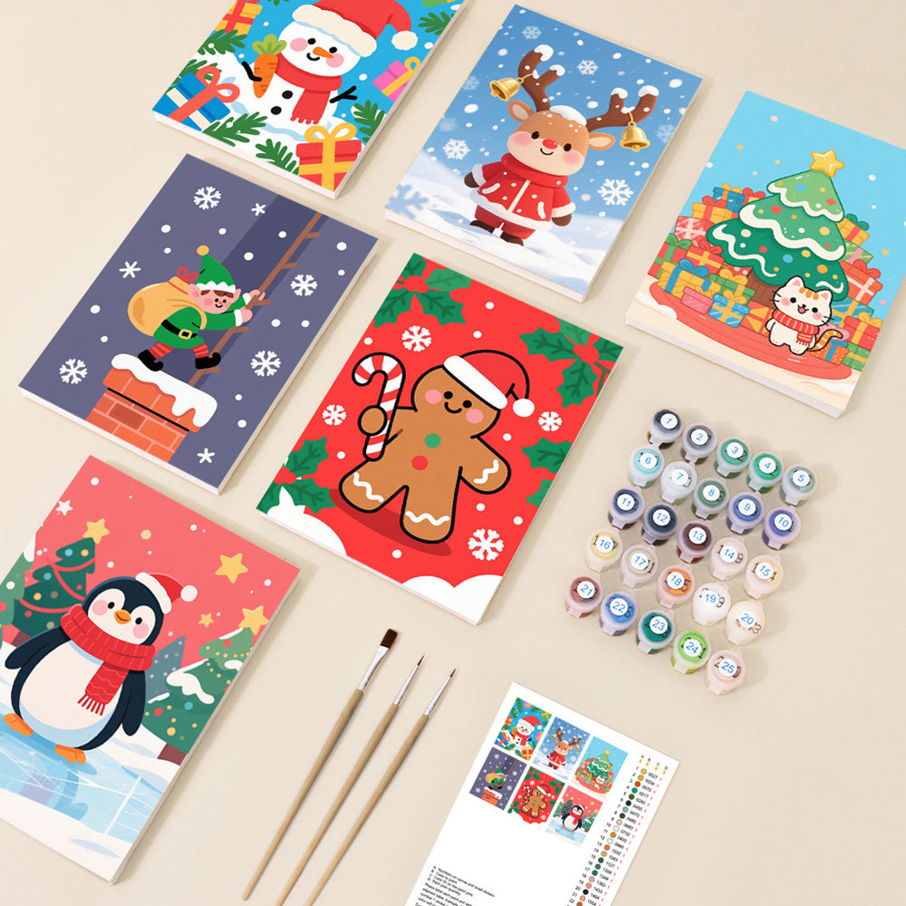 Cadeaux de Noël et Flocons de Neige 6 Mini Peintures par Numéros