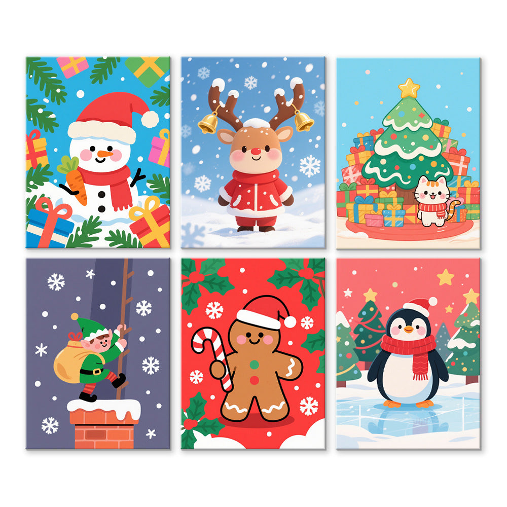 Cadeaux de Noël et Flocons de Neige 6 Mini Peintures par Numéros