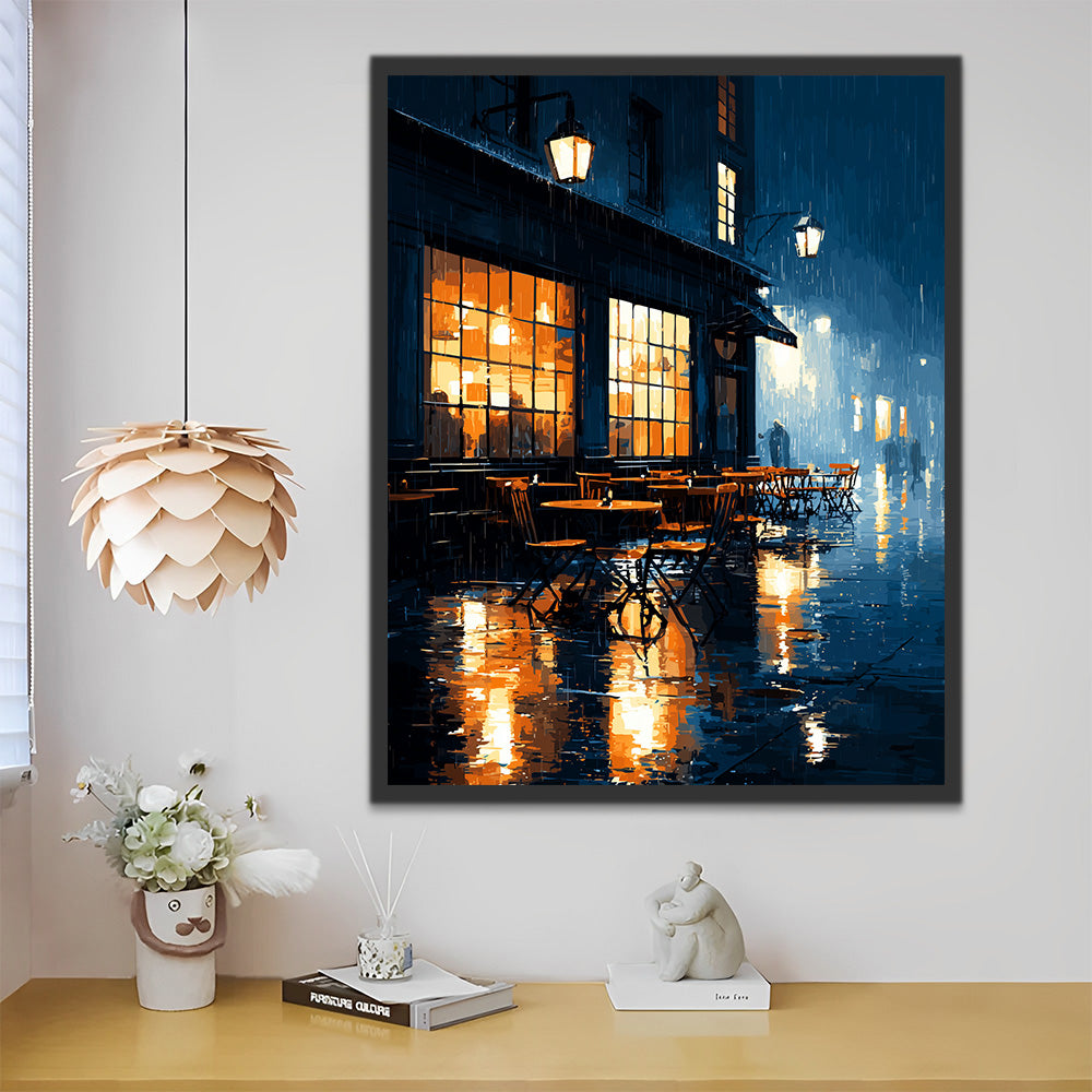 Café en Ville sous la Pluie Peinture par Numéros