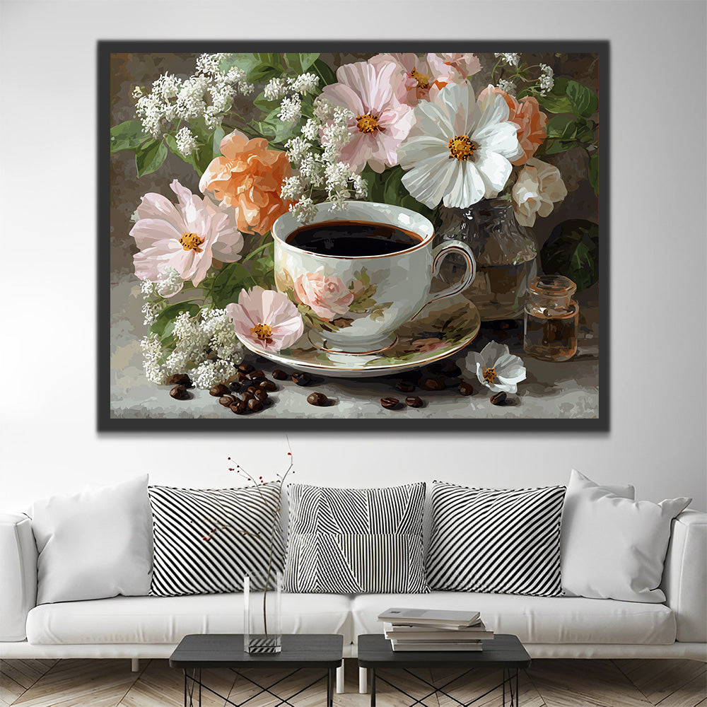 Café et Fleurs Peinture par Numéros