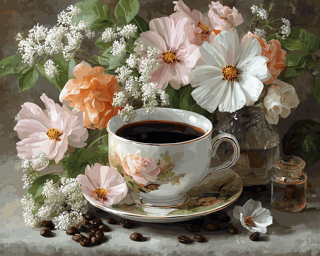 Café et Fleurs Peinture par Numéros