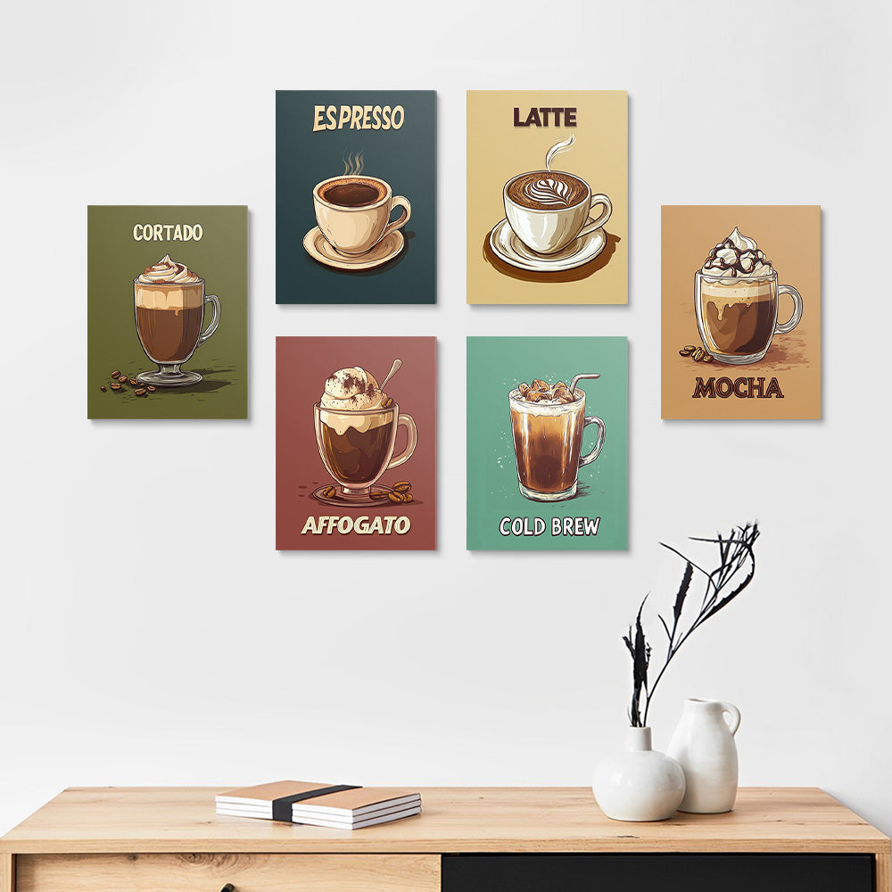 Cafés aux Saveurs Variées 6 Mini Peintures par Numéros