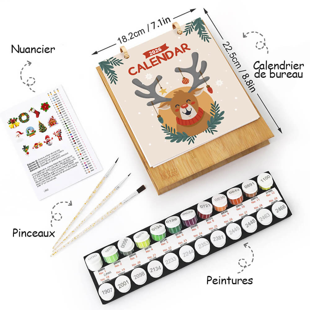Calendrier de Bureau 2026 | Peinture par Numéros - Ambiance de Noël