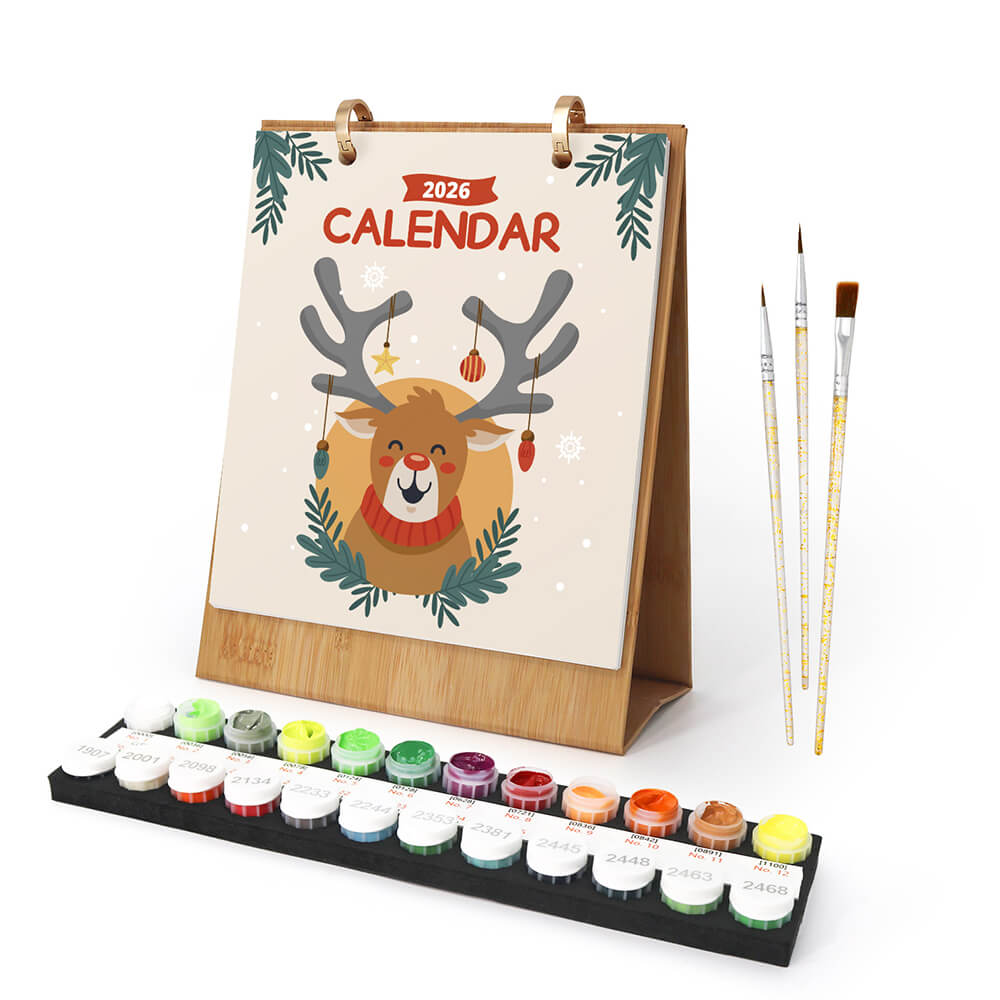 Calendrier de Bureau 2026 | Peinture par Numéros - Ambiance de Noël