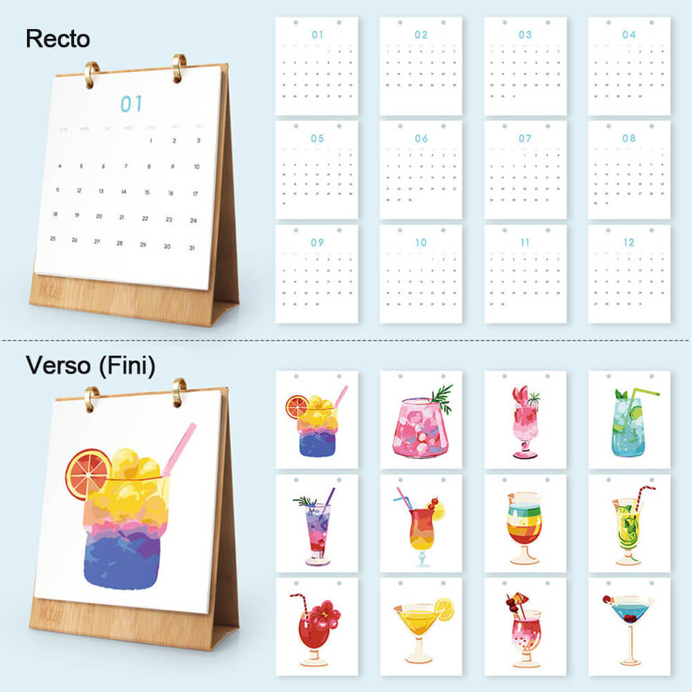 Calendrier de Bureau 2026 Peinture par Numéros | Cocktails Délicieux