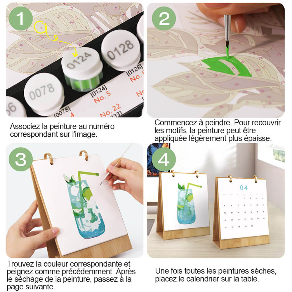 Calendrier de Bureau 2026 Peinture par Numéros | Cocktails Délicieux