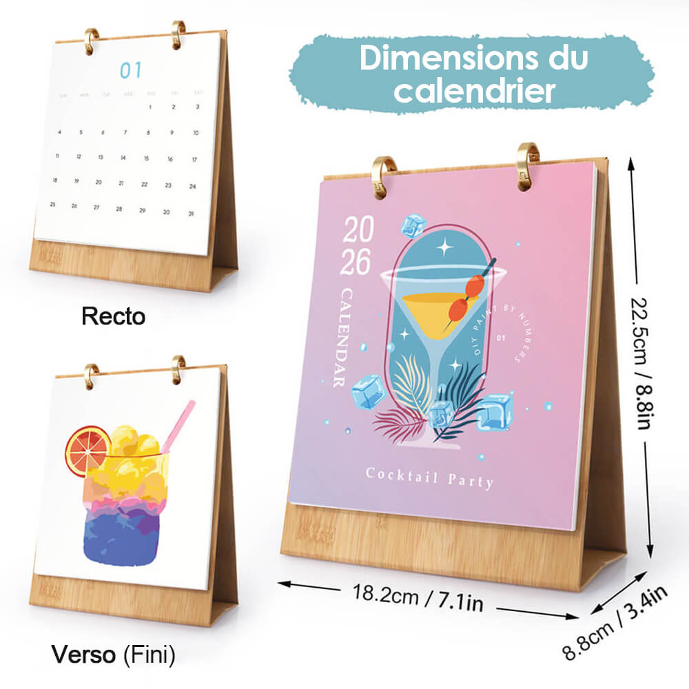 Calendrier de Bureau 2026 Peinture par Numéros | Cocktails Délicieux