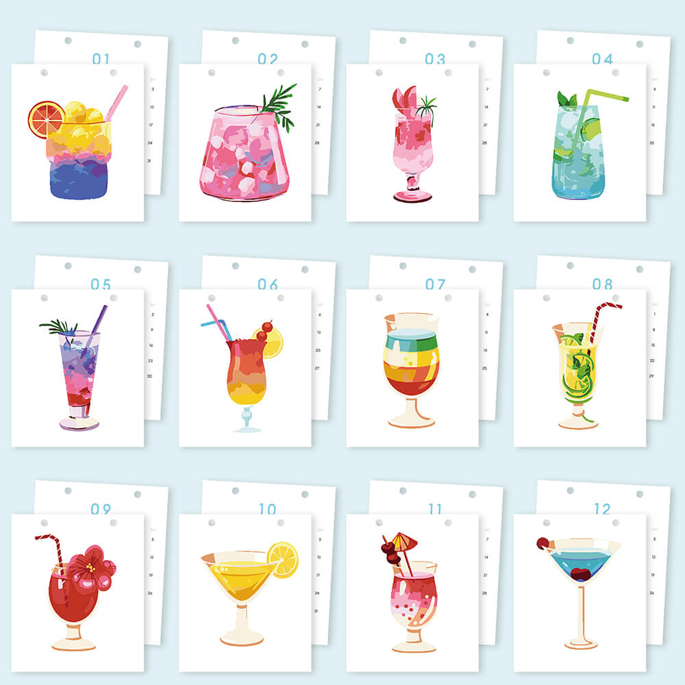 Calendrier de Bureau 2026 Peinture par Numéros | Cocktails Délicieux