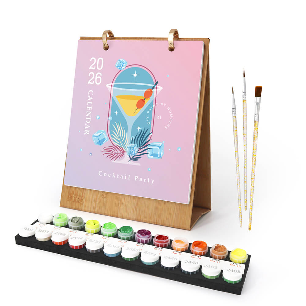 Kit Peinture Par Numéros Calendrier De Bureau 2026 – Pour Adultes, 24 Couleurs, Loisir Anti-Stress