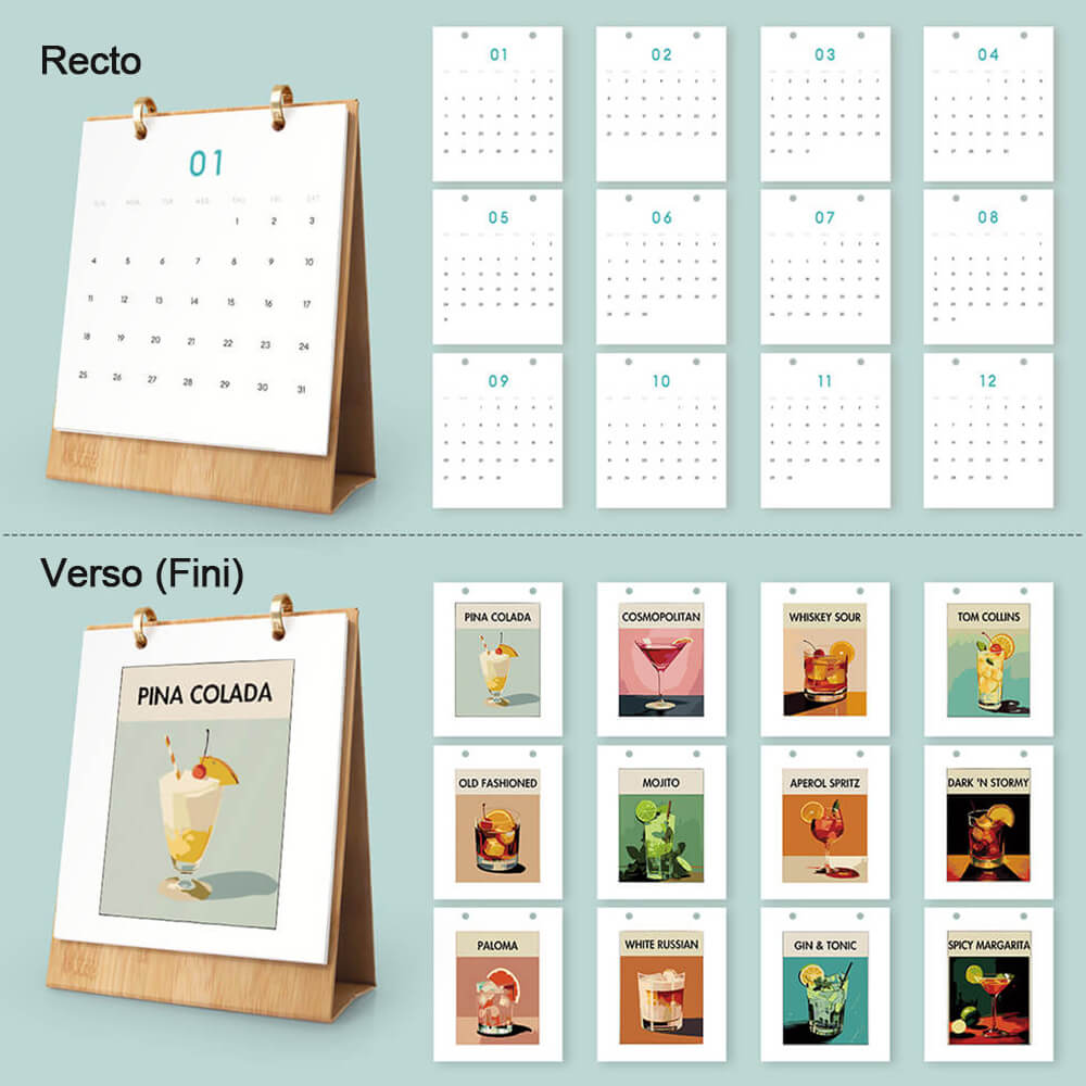 Calendrier de Bureau 2026 Peinture par Numéros | Cocktails Luxueux