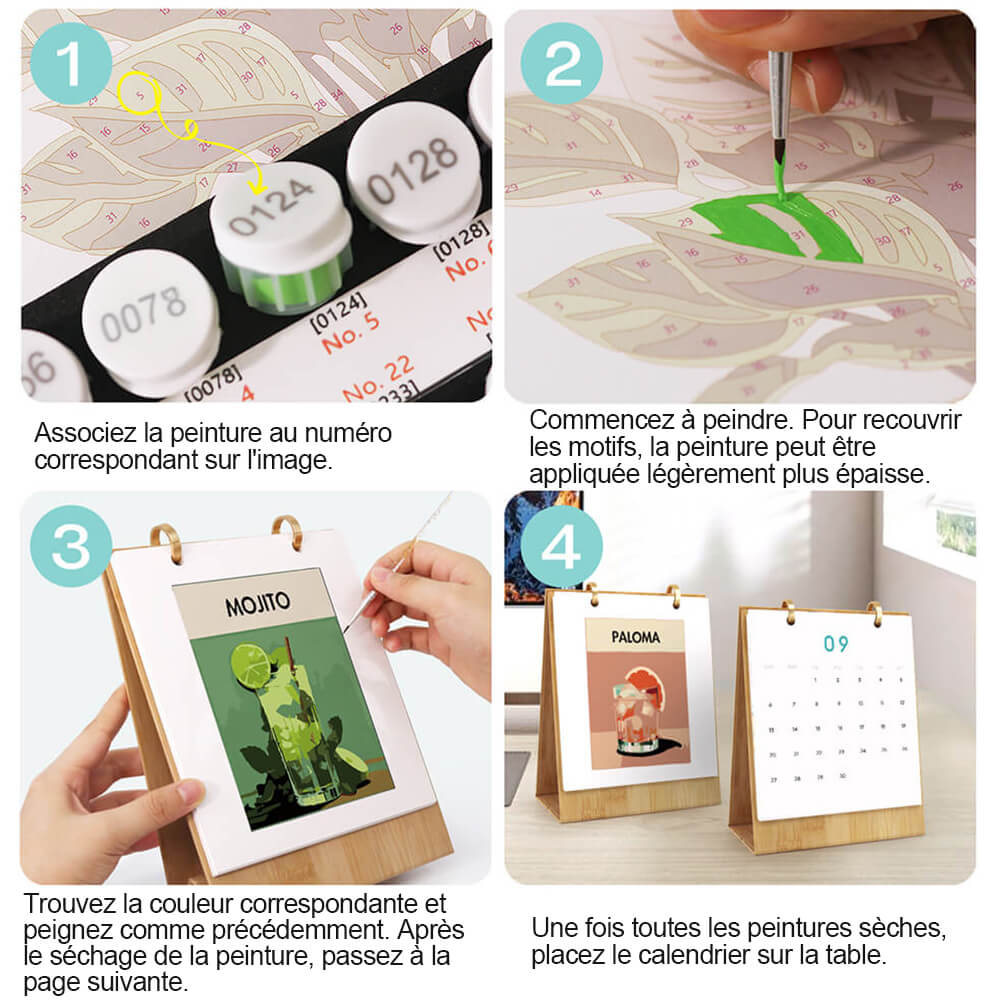 Calendrier de Bureau 2026 Peinture par Numéros | Cocktails Luxueux