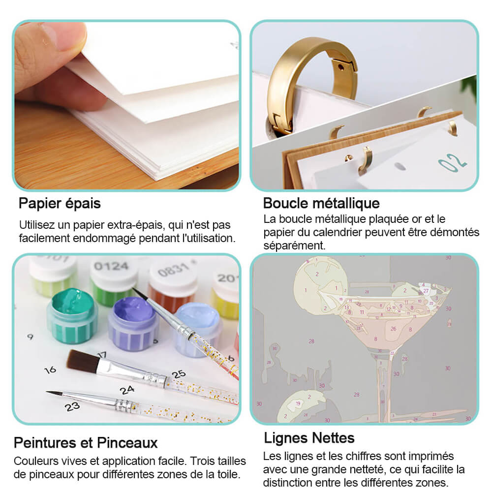 Calendrier de Bureau 2026 Peinture par Numéros | Cocktails Luxueux
