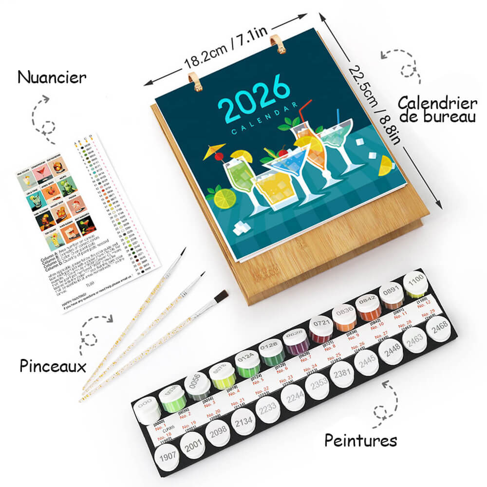Calendrier de Bureau 2026 Peinture par Numéros | Cocktails Luxueux