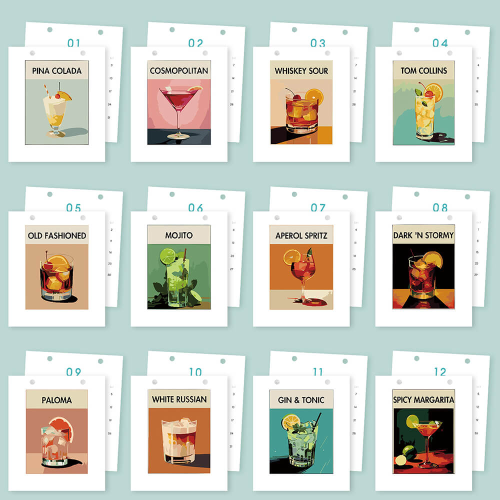 Calendrier de Bureau 2026 Peinture par Numéros | Cocktails Luxueux