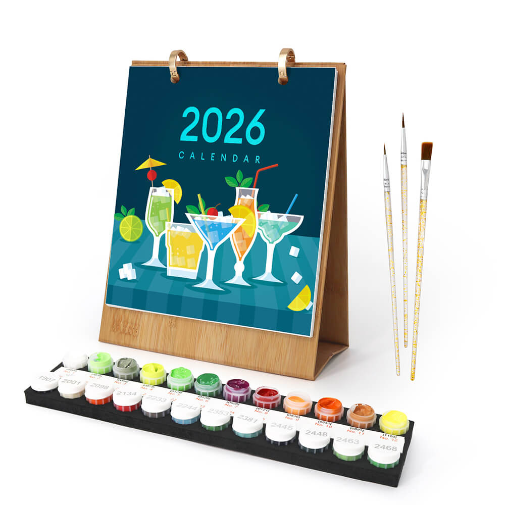 Calendrier de Bureau 2026 Peinture par Numéros | Cocktails Luxueux