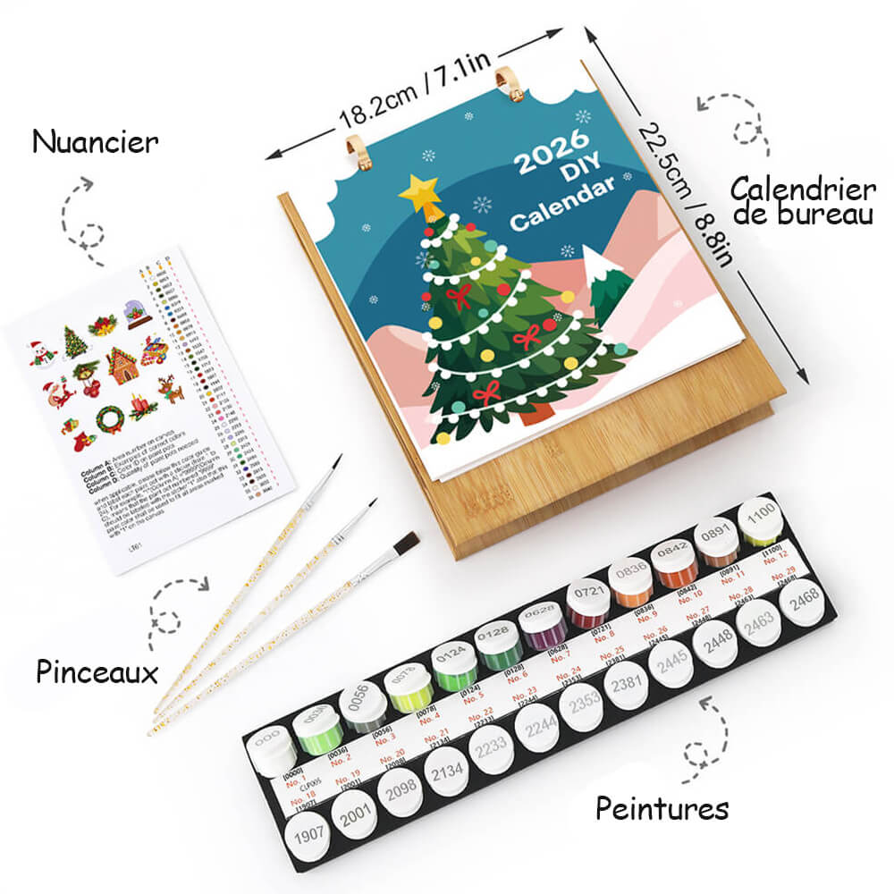 Calendrier de Bureau 2026 Peinture par Numéros | Décorations de Noël