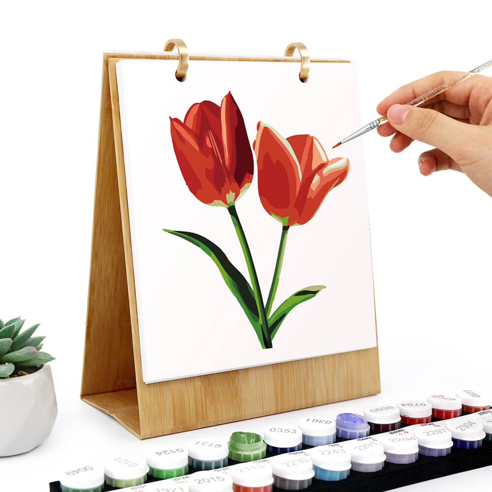 Calendrier de Bureau 2026 Peinture par Numéros | Fleurs Magnifiques