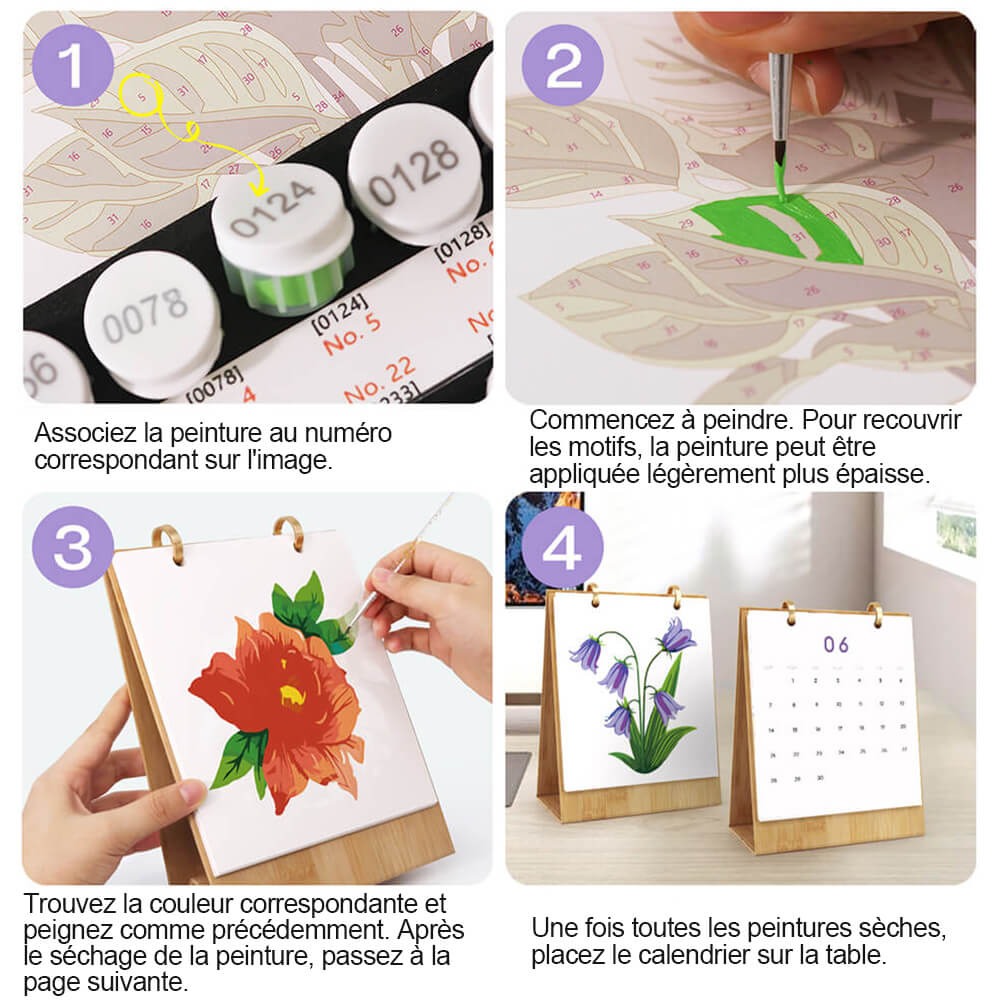 Calendrier de Bureau 2026 Peinture par Numéros | Fleurs Magnifiques