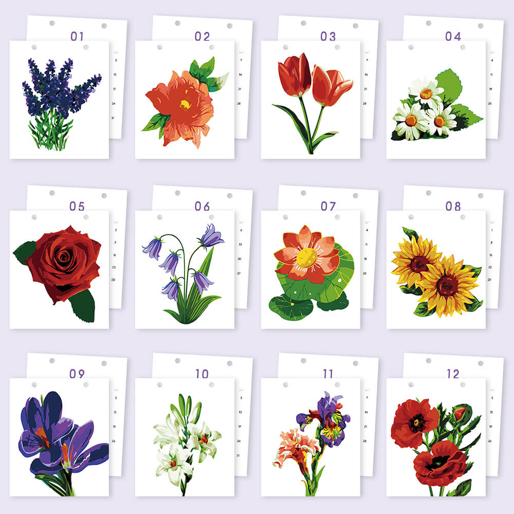 Calendrier de Bureau 2026 Peinture par Numéros | Fleurs Magnifiques