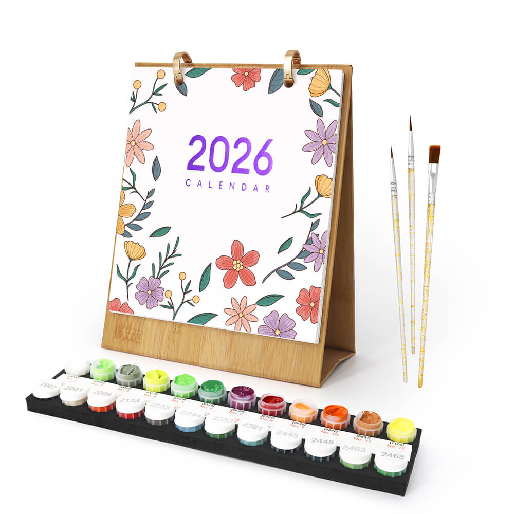 Calendrier de Bureau 2026 Peinture par Numéros | Fleurs Magnifiques