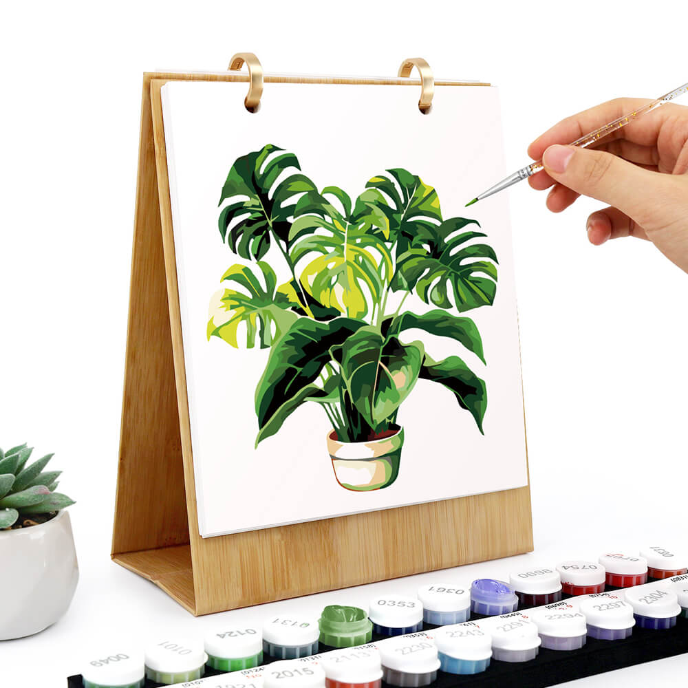 Calendrier de Bureau 2026 Peinture par Numéros | Plantes en Pot Vertes