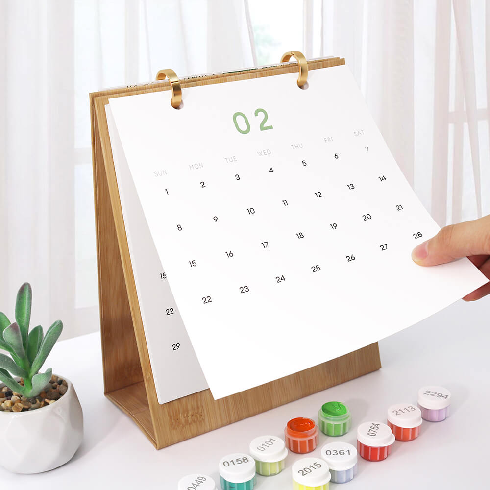 Calendrier de Bureau 2026 Peinture par Numéros | Plantes en Pot Vertes