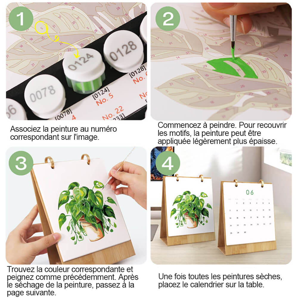 Calendrier de Bureau 2026 Peinture par Numéros | Plantes en Pot Vertes