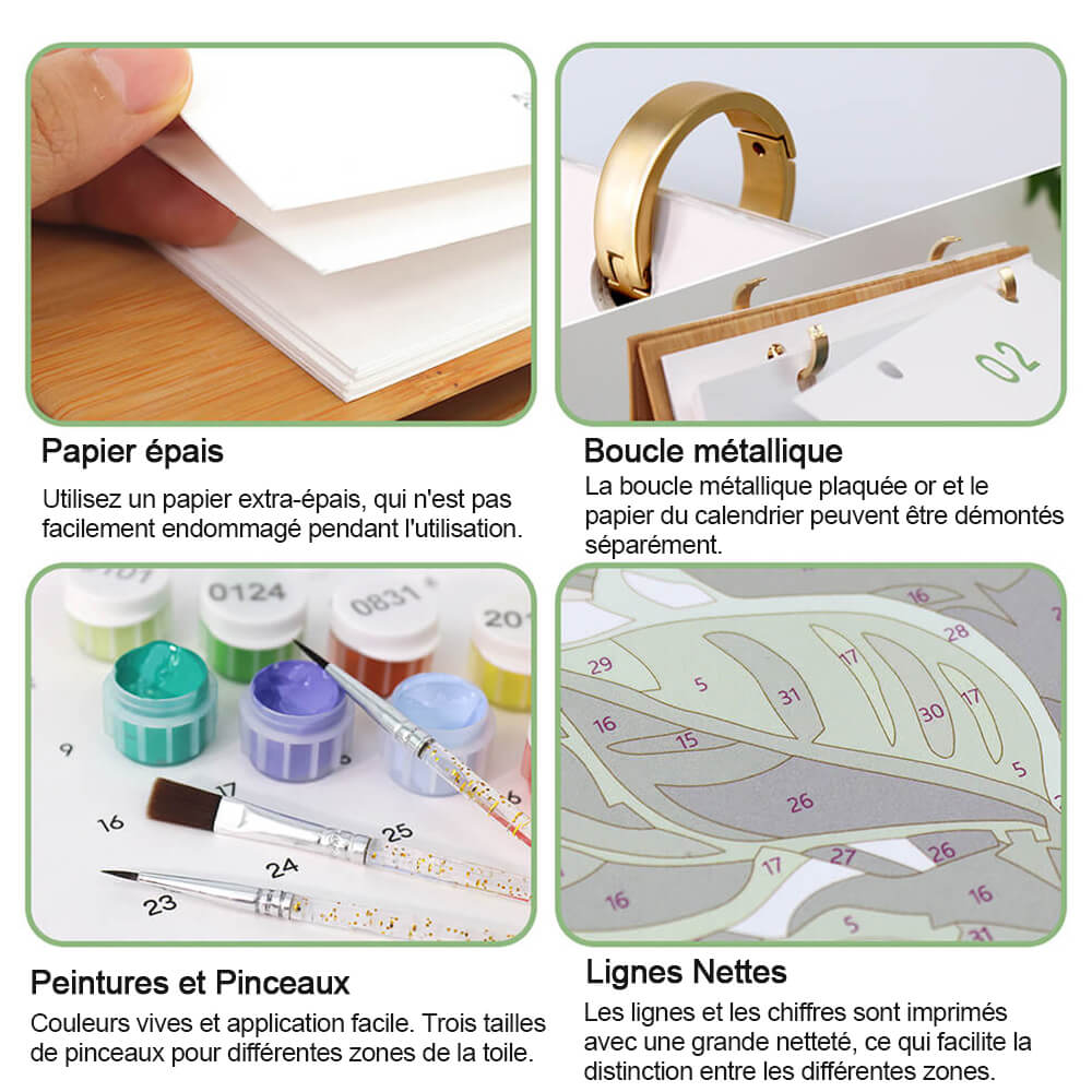 Calendrier de Bureau 2026 Peinture par Numéros | Plantes en Pot Vertes