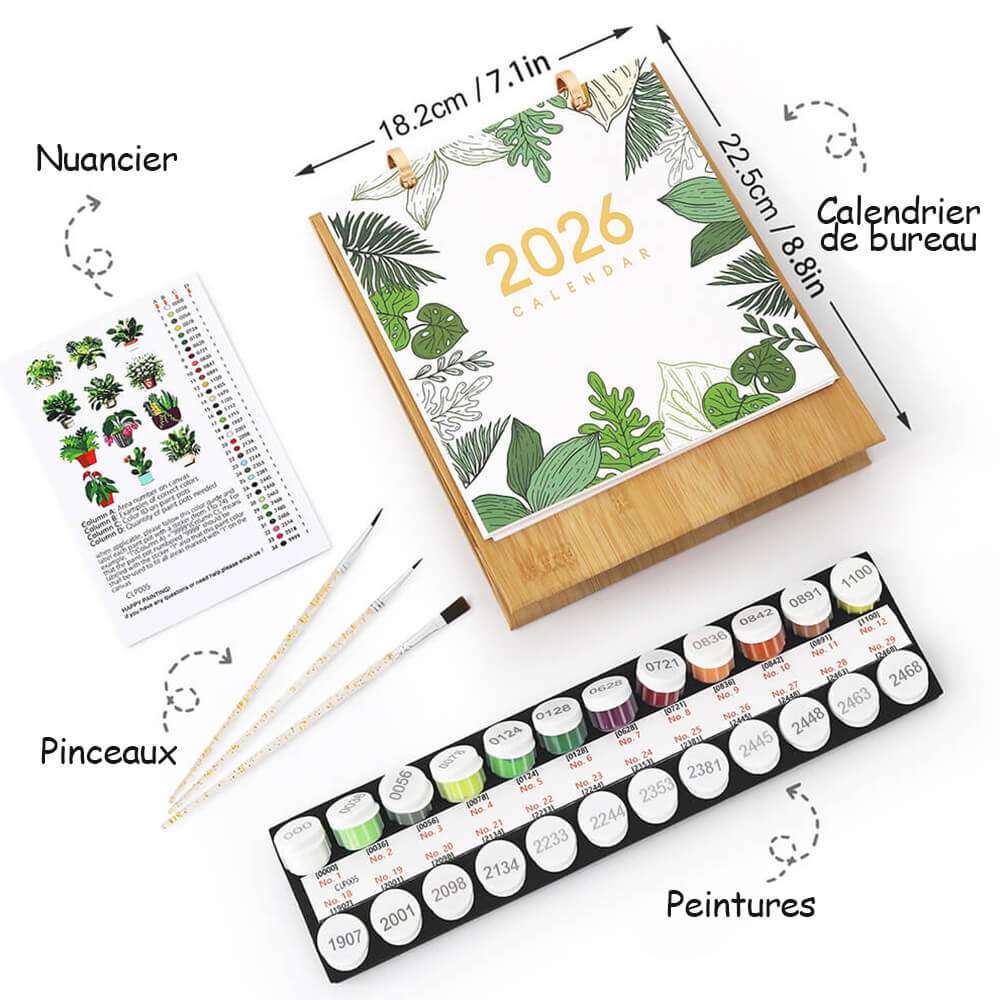 Calendrier de Bureau 2026 Peinture par Numéros | Plantes en Pot Vertes