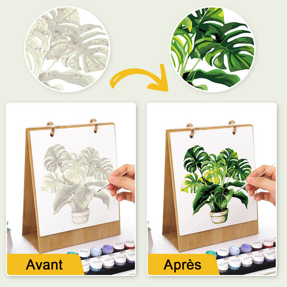 Calendrier de Bureau 2026 Peinture par Numéros | Plantes en Pot Vertes