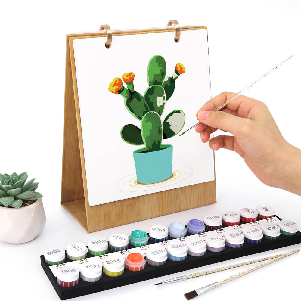 Calendrier de Bureau 2026 Peinture par Numéros | Plantes en Pot Vertes