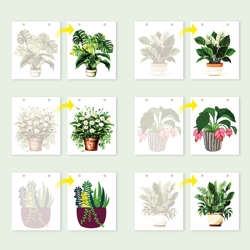 Calendrier de Bureau 2026 Peinture par Numéros | Plantes en Pot Vertes
