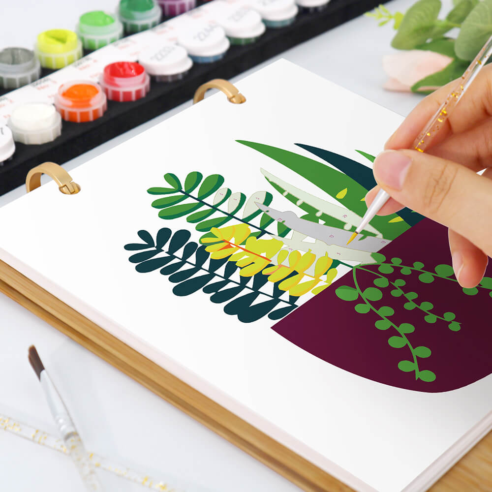Calendrier de Bureau 2026 Peinture par Numéros | Plantes en Pot Vertes