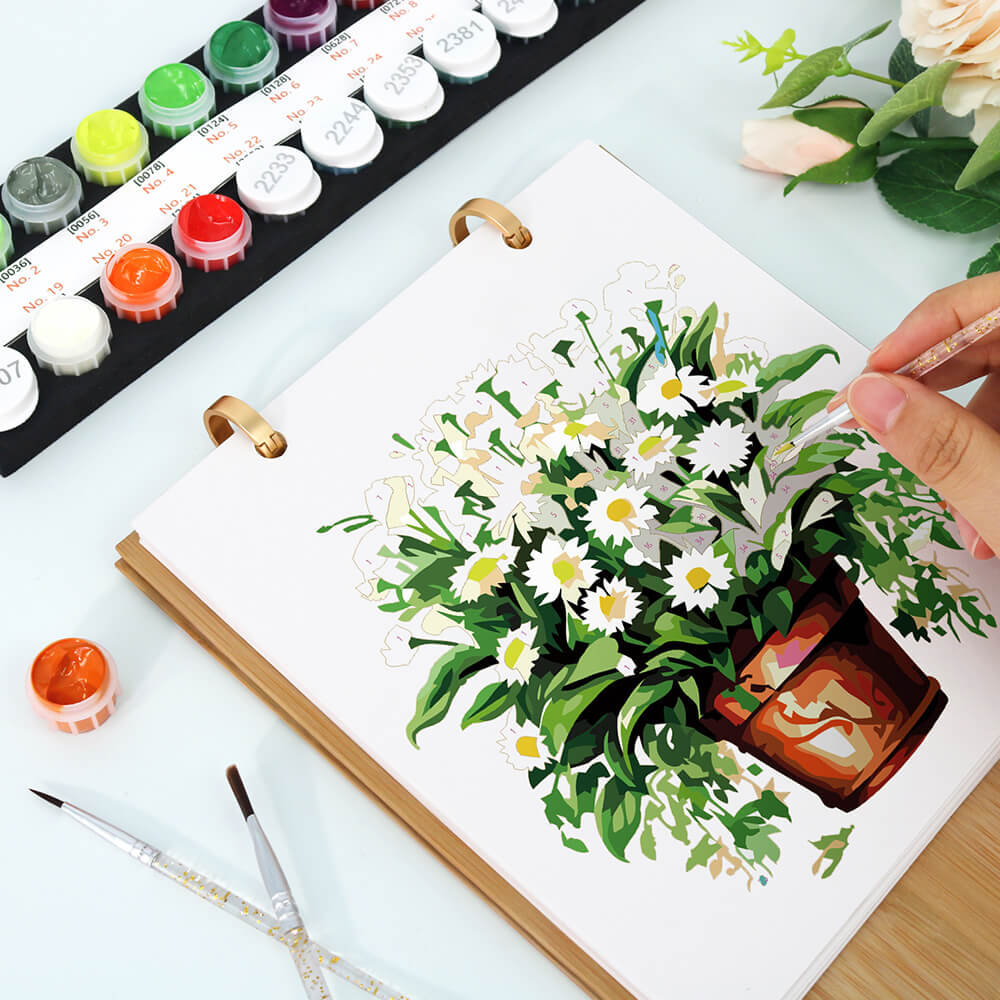 Calendrier de Bureau 2026 Peinture par Numéros | Plantes en Pot Vertes