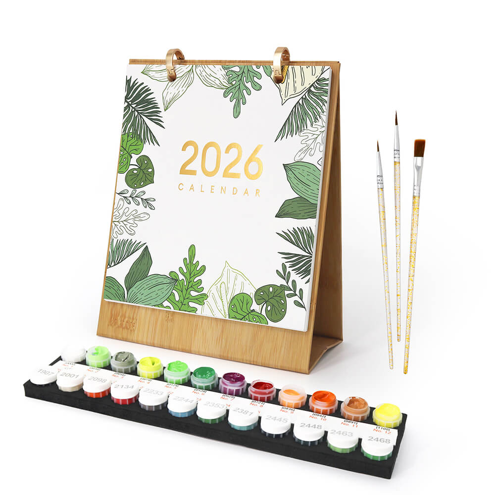 Calendrier de Bureau 2026 Peinture par Numéros | Plantes en Pot Vertes