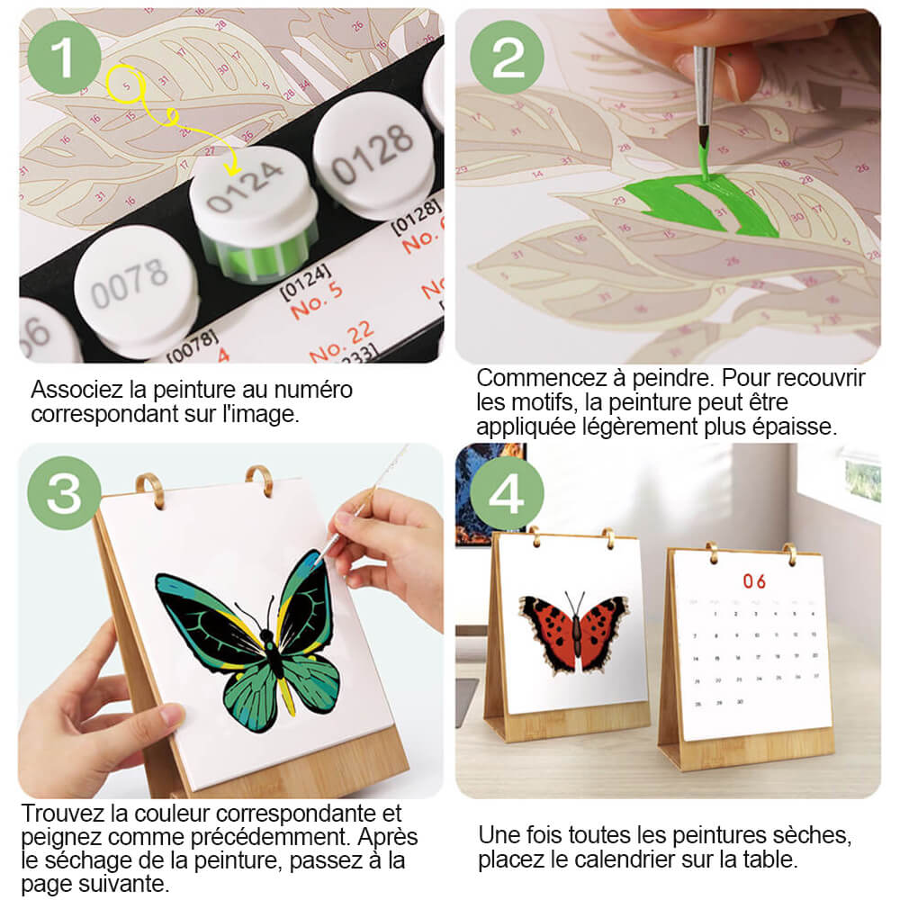 Calendrier de Bureau 2026 Peinture par Numéros | Spécimens de Papillons Colorés