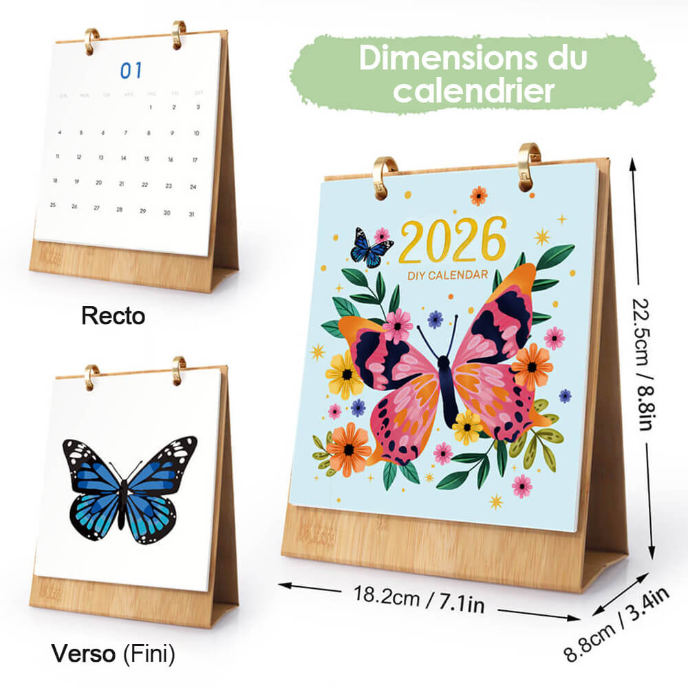 Calendrier de Bureau 2026 Peinture par Numéros | Spécimens de Papillons Colorés