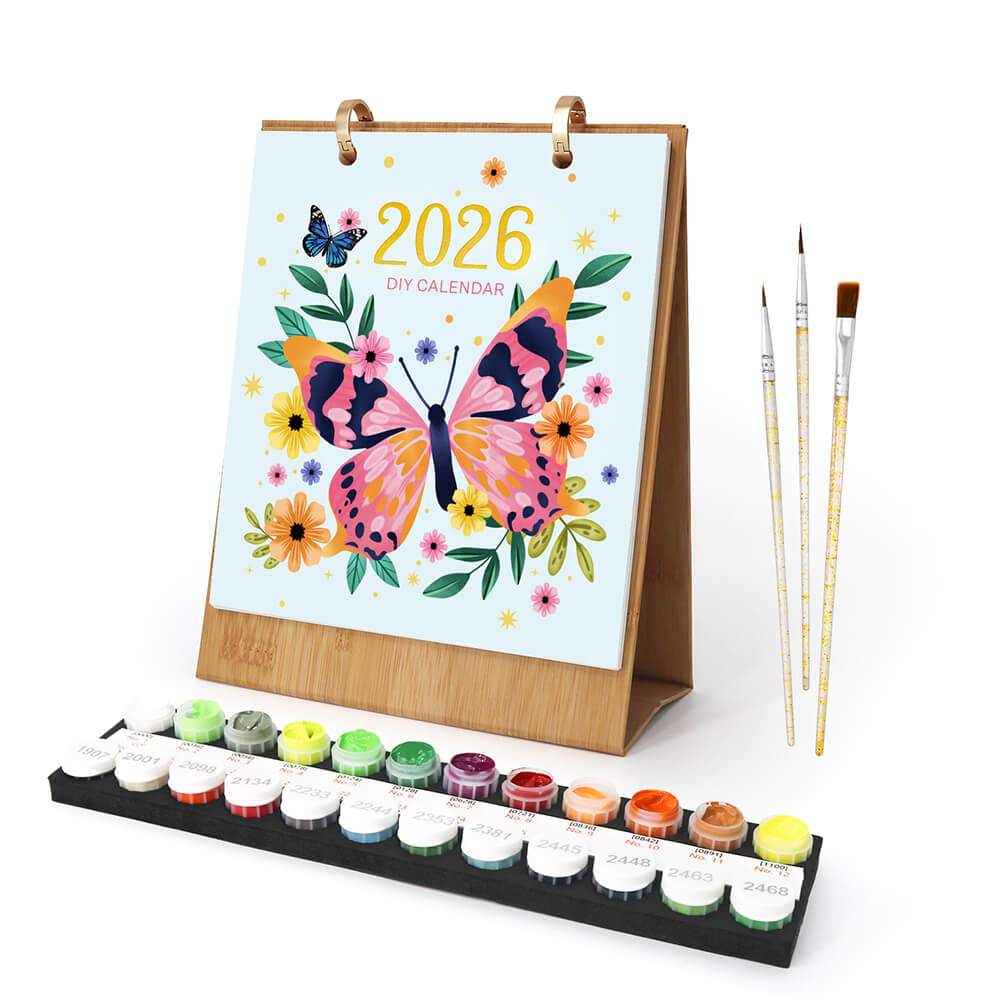 Calendrier de Bureau 2026 Peinture par Numéros | Spécimens de Papillons Colorés