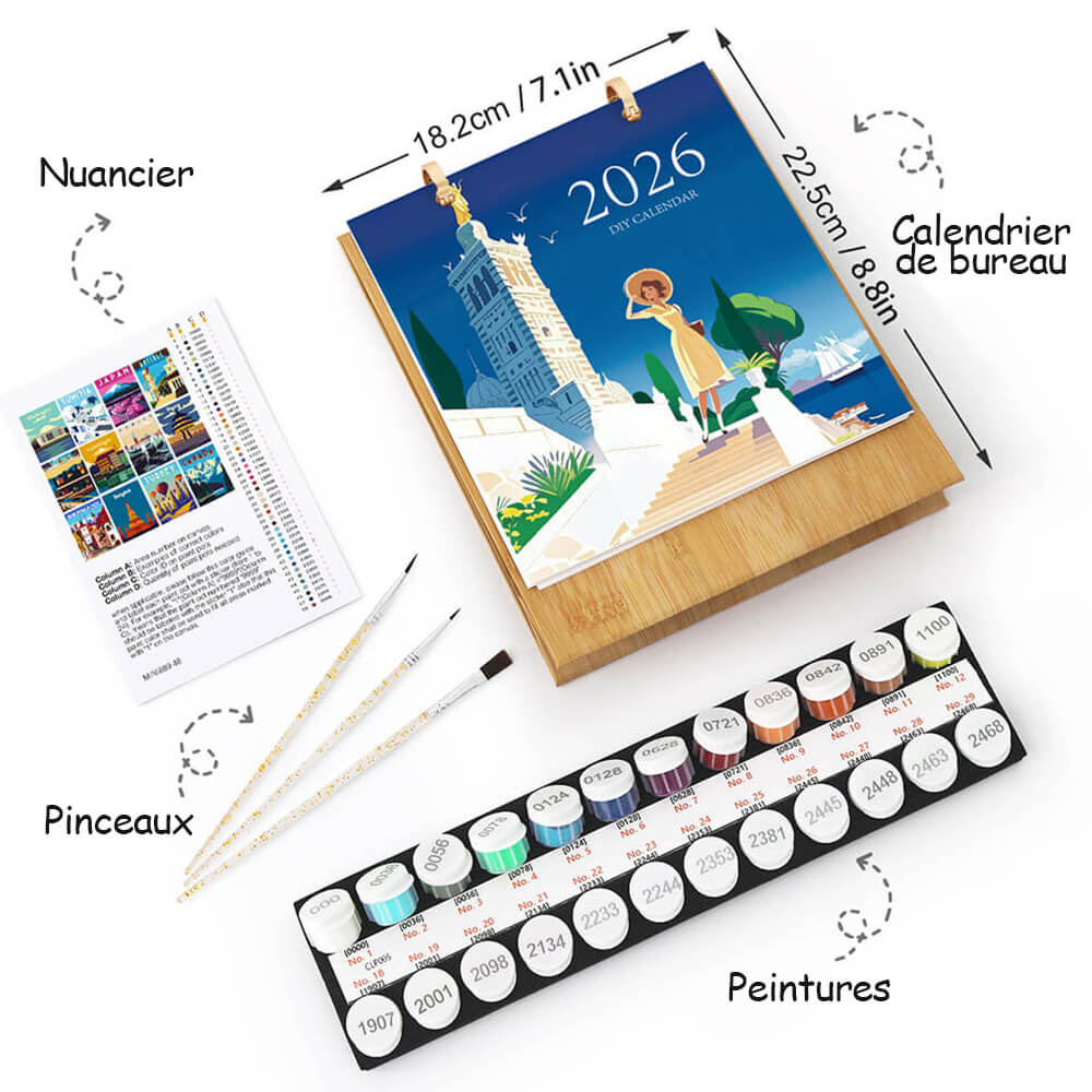 Calendrier de Bureau 2026 Peinture par Numéros | Voyage autour du Monde
