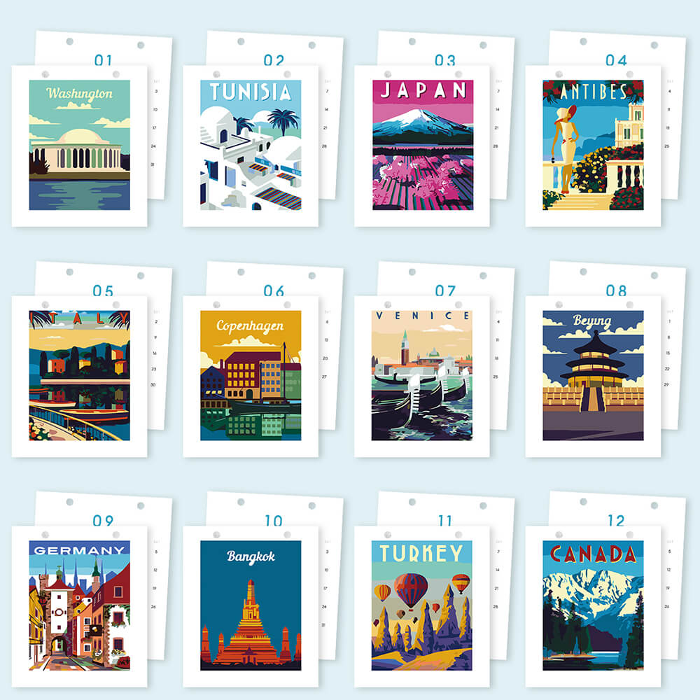 Calendrier de Bureau 2026 Peinture par Numéros | Voyage autour du Monde