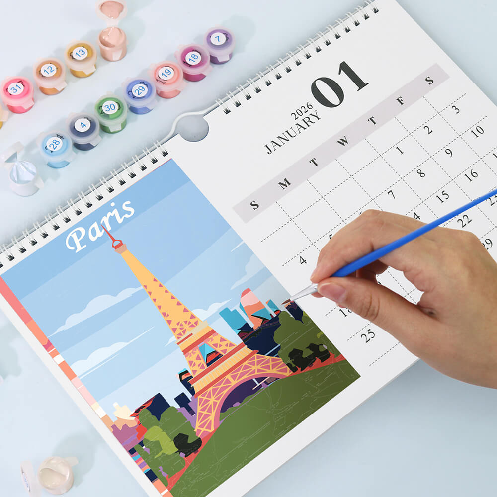Calendrier Mural 2026 Peinture par Numéros | Monuments Célèbres de Villes