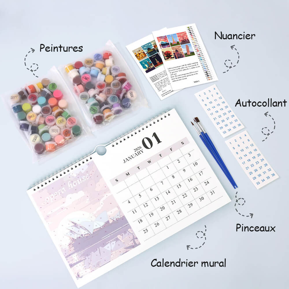 Calendrier Mural 2026 Peinture par Numéros | Monuments Célèbres de Villes